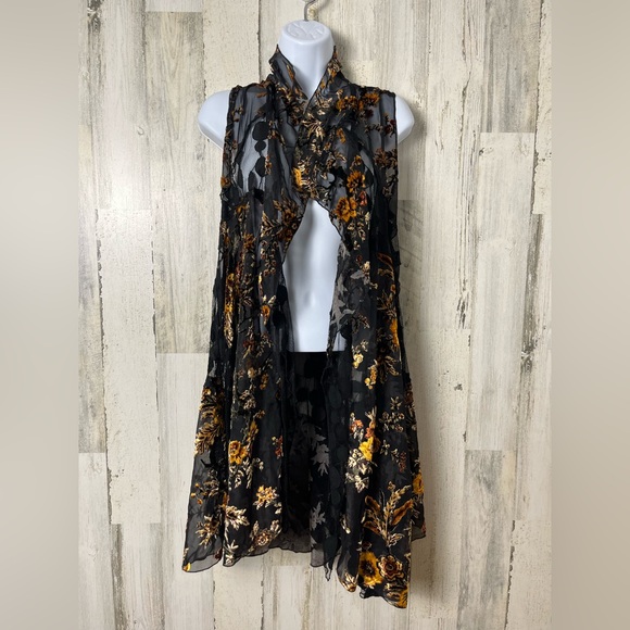 Ania A Floral Sheer lace and velvet vintage vest medium - Picture 1 of 6